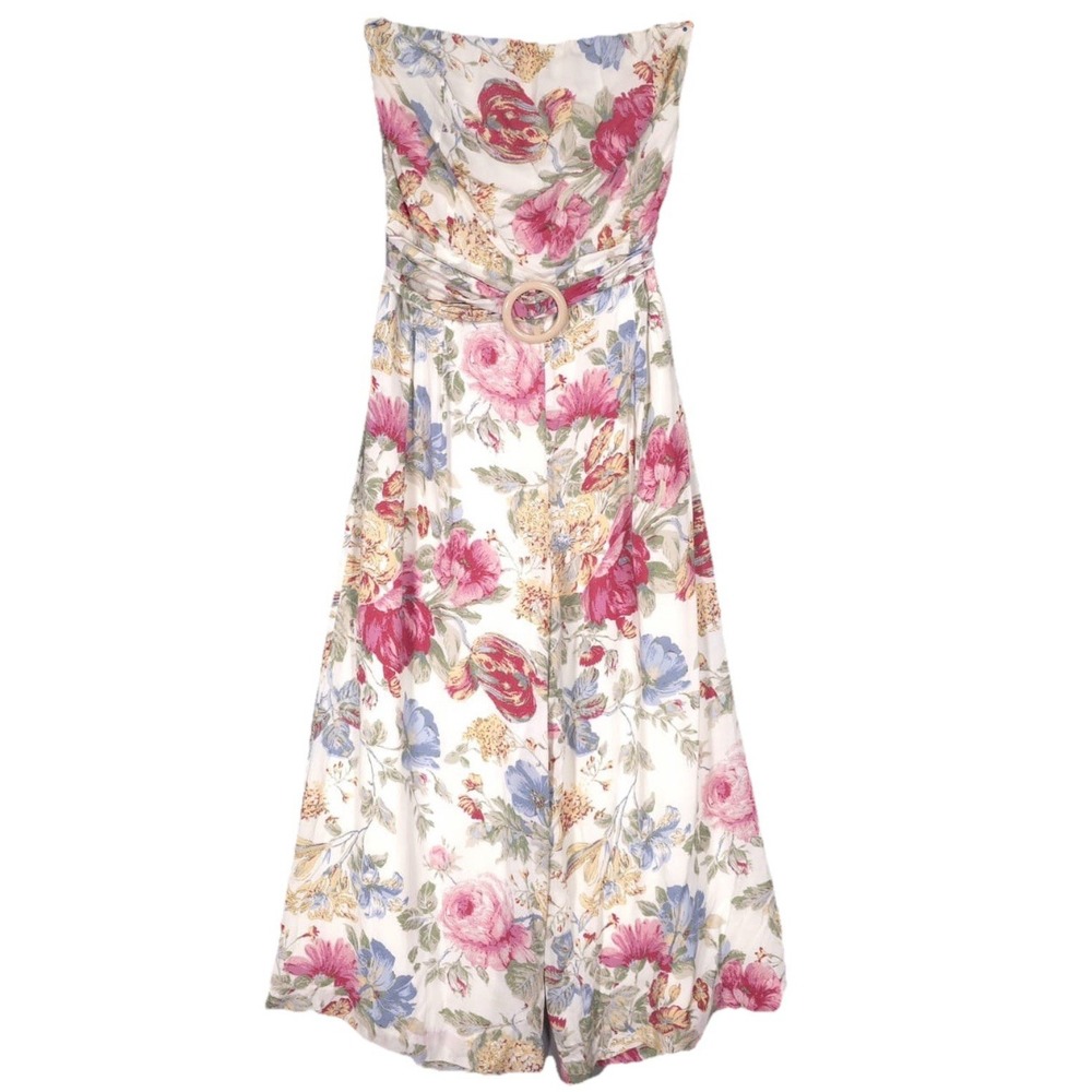 NWT WAYF Anthropologie Floral Tube Belted Jumpsuit LARGE Strapless Wide‎ Leg